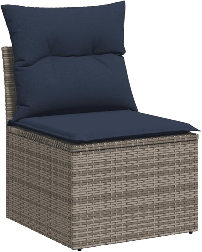 vidaXL Patio Sofa Set with Cushions 6 Piece, Patio Furniture with Glass Table, Outdoor Conversation Set, Modern Style, Gray Poly Rattan