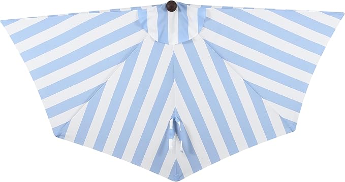 JONATHAN Y Beverly 9 ft. Coastal Light Blue and White Striped Half Patio Umbrella with Scalloped Fringe, Crank Lift, and Manual Tilt for Balcony, Dark Brown Pole UMB1201C