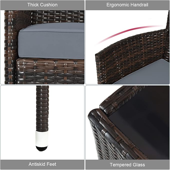 COSTWAY 8PCS Rattan Patio Furniture Set, Outdoor Wicker Rattan Chairs with Coffee Table, Rattan Cushioned Conversation Set for Backyard Balcony Porch Poolside, Grey
