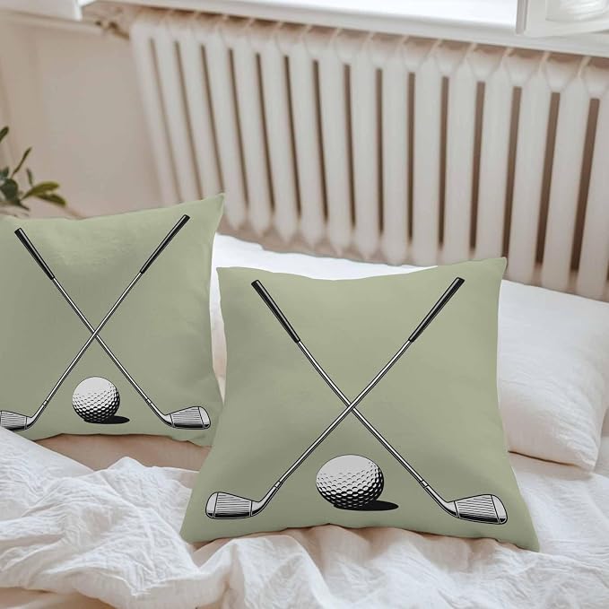 Vandarllin Outdoor Throw Pillows Covers 26x26 inch Set of 2 Waterproof Golf Ball Club Decorative Zippered Cushion Covers for Patio Furniture, Game Sports Sage Green Lumbar Pillowcases