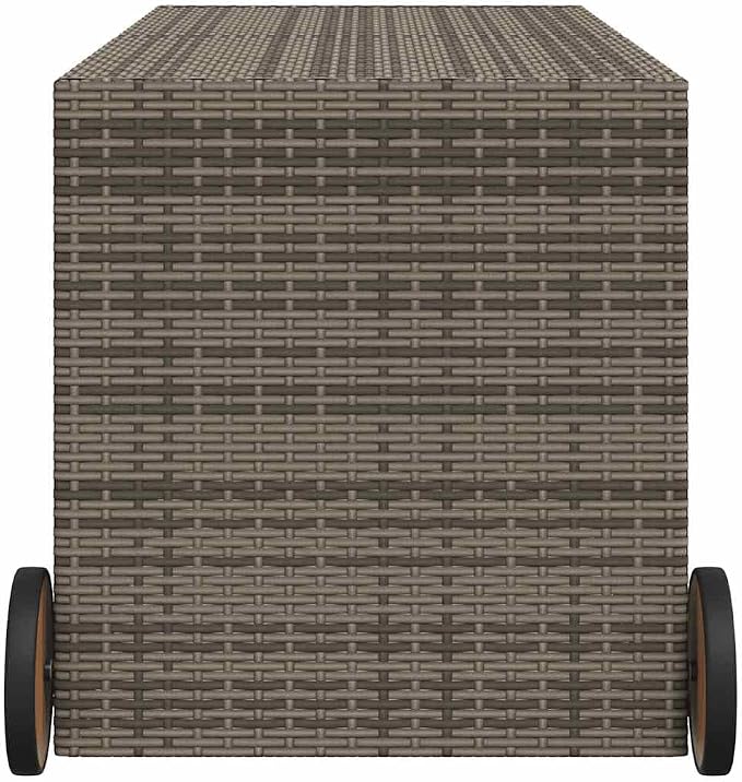 283L Garden Storage Box with Wheels, Grey PE Rattan Outdoor Storage Box for Patio, Height Adjustable and Weather-Resistant for Cushions and Blankets