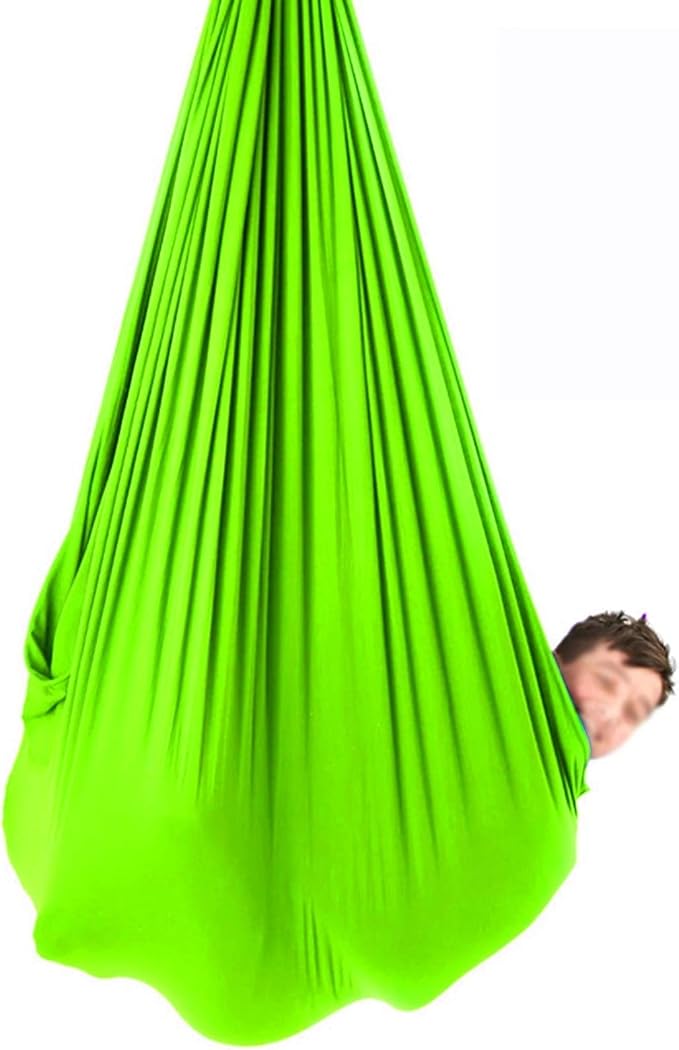 Adjustable Sensory Swing Children's Elastic Swing Set Aerial Flying Yoga Cuddle Hammock for Kids Or Adults Autism ADHD (Color : Green, Size : 150 x 280 cm (L x W).)