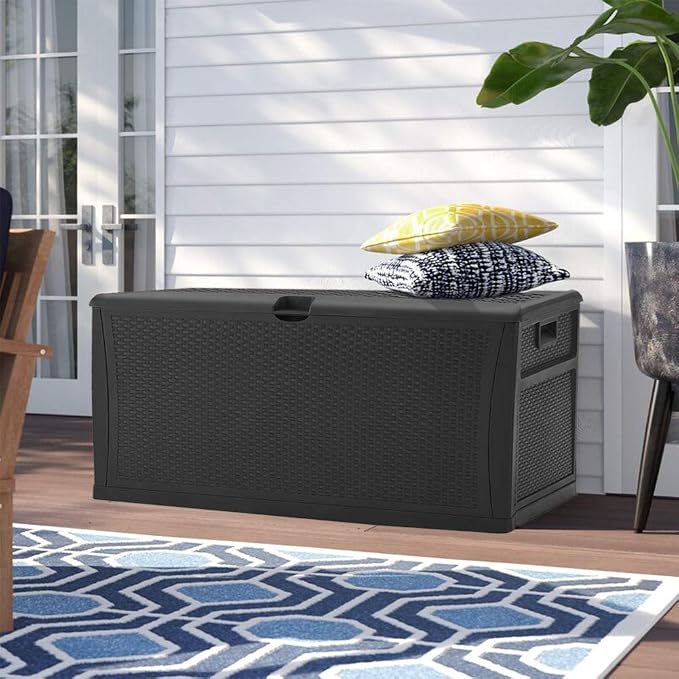 YIGUO Deck Box Outdoor Resin Patio Storage Container 120 Gallon,Easy Placement Large Storage Box Garden Backyard Patio Furniture,Black