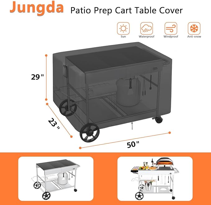 Outdoor Dining Cart Cover for Feasto 50 Inch Three-Shelf Movable Food Prep and Work Cart Table, Waterproof Outdoor Grill Cart Pizza Oven Table Cover - 50 X 23 X 29 Inch