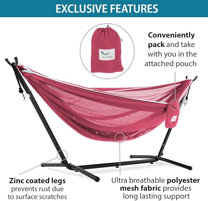 Vivere C9MESH-45 Hammock with Stand, Rose and Celeste
