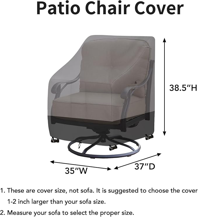 Easy-Going Outdoor Swivel Chair Cover Waterproof, Heavy Duty Patio Chair Cover, Windproof Outdoor Furniture Cover with Air Vent (2 Pack-35Wx37Dx38.5H inch, Gray/Black)