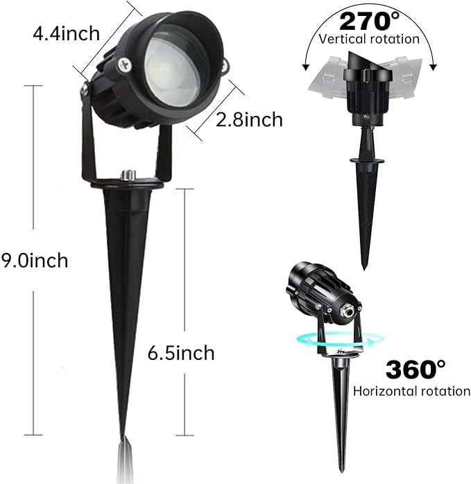 LAVAED 10W LED Landscape Lights 12V Outdoor Spotlight with Connectors Low Voltage Landscape Lighting Warm White Waterproof Yard Uplight(2Pack)