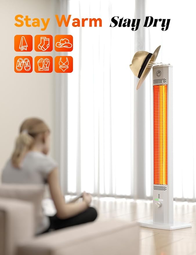 BALKO 42INCH Outdoor Heater, 9 Heat Levels & 540Min Timer, Child Safety Lock, IP65 Waterproof Garage Heater, 1500W Infrared Heating,Tip-Over & Overheat Protection, Patio Heaters for Outdoor Use Indoor