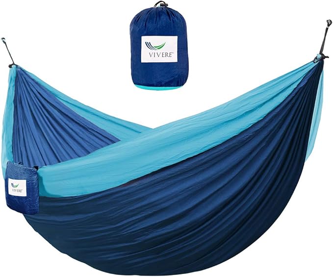 Vivere Double Parachute Camping Hammock, Includes Stuff-Sack (Navy/Turquoise)