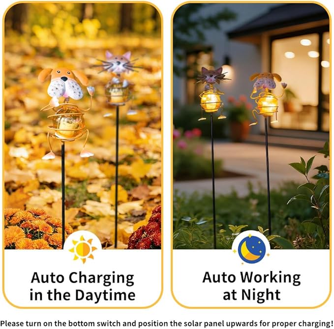 Solar Garden Lights,26''H Cat Dog Waterproof Decorative Solar Stake Light,Decorative Statues Figurine Lights for Lawn Patio Pathway for Outside