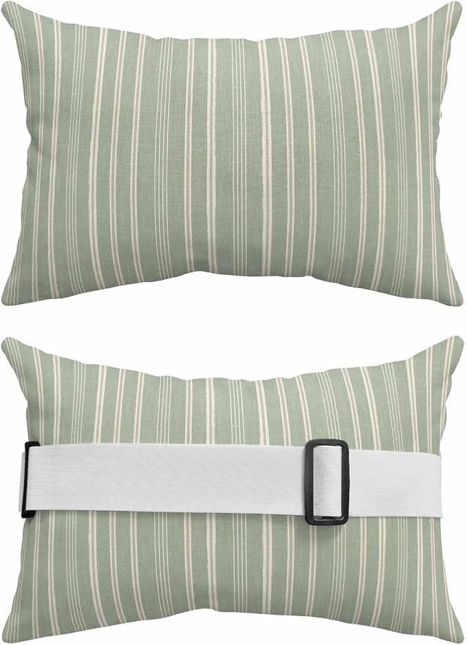 Pack of 4 Outdoor Lumbar Pillow Covers 11x16 Inch, Sage Green Striped Waterproof Throw Pillow Covers Set, Farmhouse Stripes Modern Vintage Indoor&Outdoor Decorative Cushion Cases for Patio Porch Car