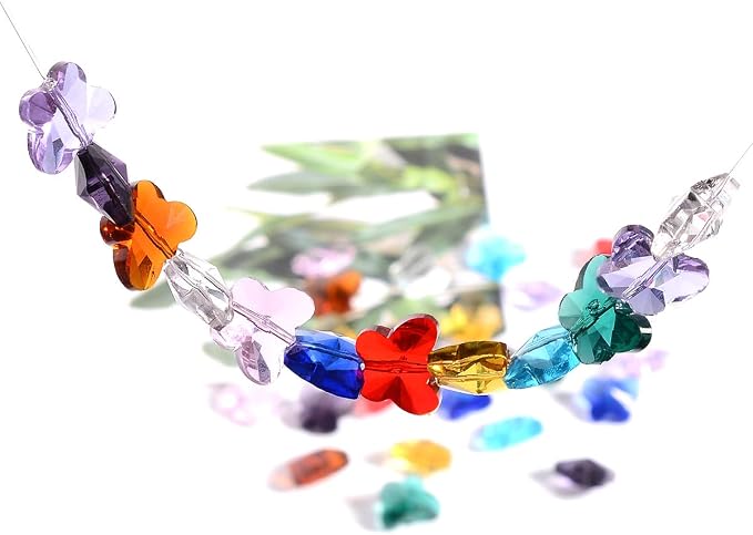 100pcs Crystal Butterfly Beads - LONGWIN 14mm Multicolor Glass Beads for Jewelry Making Chandelier Parts