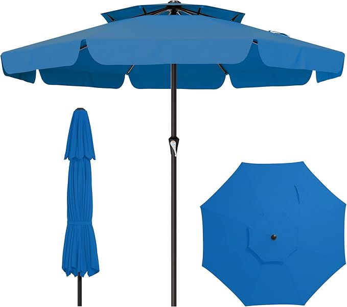 AreShark 12ft 2-Tier Patio Umbrella with Valance - Outdoor Umbrella Waterproof UV Protection, Market Table Umbrella w/ 8 Sturdy Ribs&Crank for Pool, Backyard, Garden(Royal Blue)