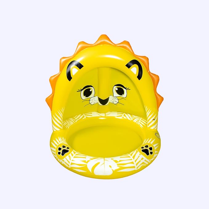 Poolmaster Inflatable Swimming Pool Kiddie Pool with Sun Shade, Baby Lion Small