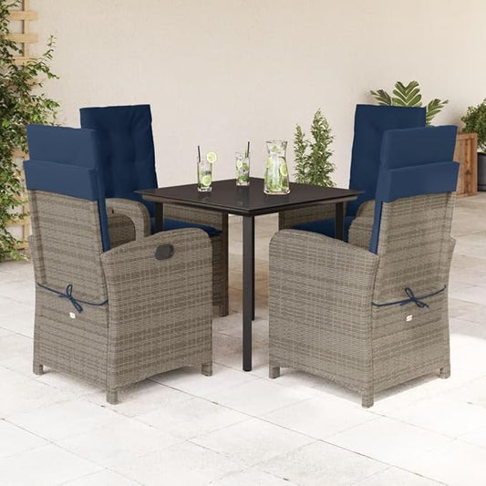 Backyard Furniture Patio Conversation Sets Outdoor Seating 5 Piece Patio Dining Set with Cushions Gray Poly Rattan Suitable for Gardens, Balconies, Decks