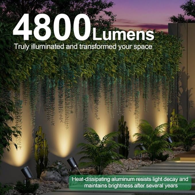 deerdance LED Outdoor Landscape Lighting Low Voltage Landscape Pathway Lights Aluminum Wired Waterproof Outdoor Spotlights Uplight Transformer for Yard House Garden 24W 2400lm (Warm White, 8)
