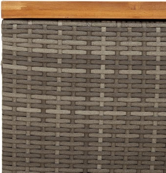Outdoor Storage Box Patio Deck Box 43.3 Inch PE Rattan Acacia Wood Gray Garden Storage Bench with Water-Resistant Bag and Gas Spring for Pool Toys Cushions Pillows