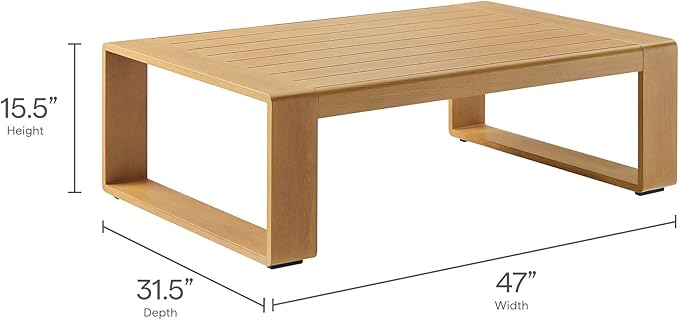 Modway Lirienne Aluminum Faux Wood 4-Piece Outdoor Furniture Set in Charcoal Natural – Patio Conversation Set with 3-Seater Sofa, 2 Armchairs & Coffee Table