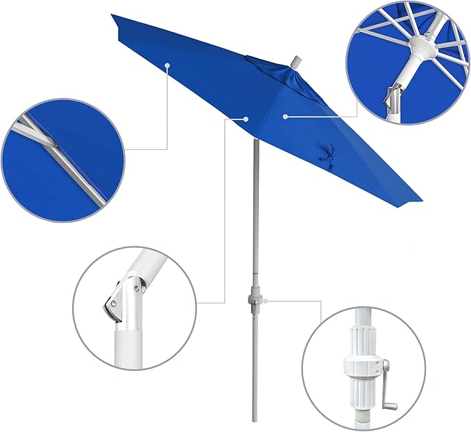 California Umbrella 7.5' Rd. Aluminum Patio Umbrella, Crank Lift, Collar Tilt, White