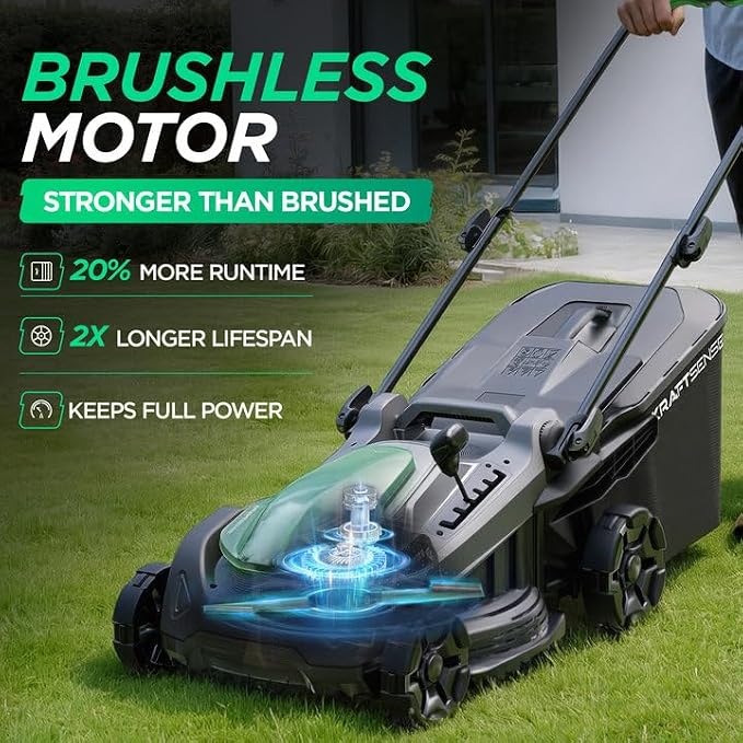 Cordless Lawn Mower for Small Yards, 13.5 Inch Push Mower Capable of Cutting Up to 6,000 Sq Ft Per Charge, 9.6 Gallon Grass Bag for Less Cleanup, Quiet Brushless Motor, 40V 5.0Ah Battery Included