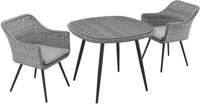 Modway EEI-3182-GRY-GRY-SET Endeavor 3 Piece Outdoor Patio Wicker Rattan Set Gray, Dining Set of 3