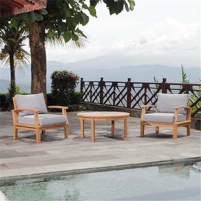Modway EEI-1475-NAT-GRY-SET Marina Premium Grade A Teak Wood 3-Piece Outdoor Patio Furniture Set, Natural Gray