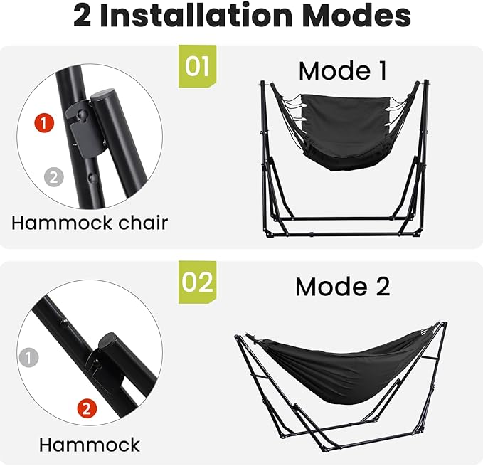 Hammock with Portable Steel Stand and Carrying Bag for Outside,Easy Set Up for Outdoor,Indoor,Backyard,Patio,Camping,Garden,Trip (Black)