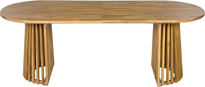 Christopher Knight Home 83" Oval Dining Table with Racetrack Top, Outdoor Acacia Wood Dining Table for 6-8, Large Garden Dining Furniture, Slatted Pedestal Outdoor Furniture, Teak