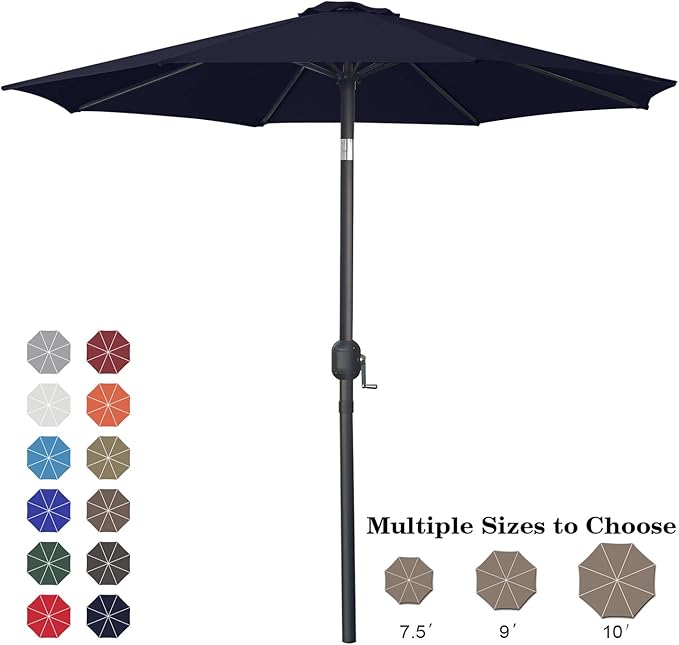 ABCCANOPY 7.5FT Outdoor Patio Umbrella, UV Protection Table Umbrella w/Crank for Easy Set Up, Suitable for Garden, Lawn, Deck & Backyard (Navy Blue)