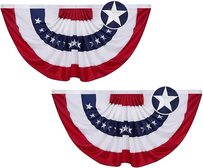 Homissor 2 Packs American Flag Bunting Flags Outdoor 3x6 Ft US Pleated Fan Flag Embroidered Stars USA Pleated Buntings for Memorial Day USA 250 Year Anniversary