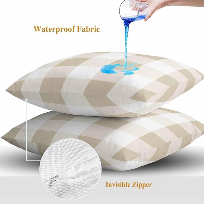Buffalo Yellow Plaid Outdoor Waterproof Throw Pillow Covers Set of 2, 16"x16", Spring Simple Pattern Decorative Pillow Covers Outside Cushion Case for Patio Porch Garden