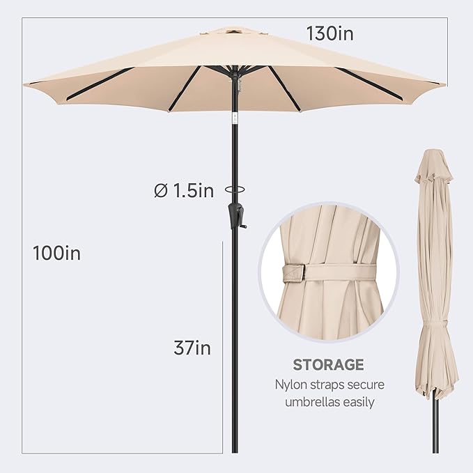 FLAME&SHADE 11 ft Patio Umbrella - Table Umbrella Outdoor with Push Button Tilt and Crank, UV Protection, 8 Sturdy Ribs, Market Umbrella for Garden, Deck, Backyard, Lawn, Pool and Beach(Beige)