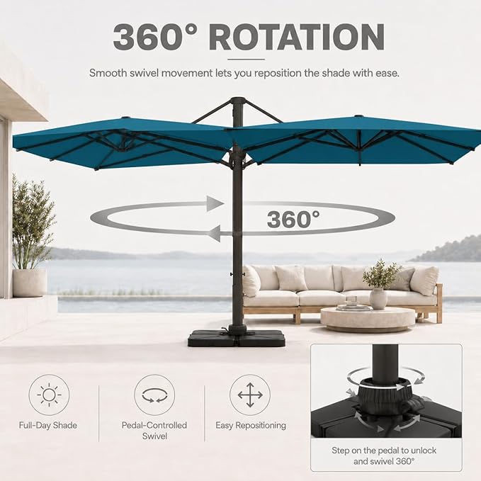 Cantilever Patio Umbrella, Large Square Outdoor Offset Umbrella with Aluminum Pole, 360-degree Rotation for Garden, Deck, Pool