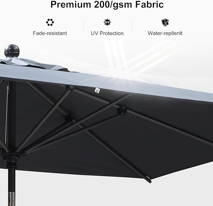 PURPLE LEAF 8' x 5' Rectangular Patio Umbrella Outdoor Table Umbrella Aluminum Frame Market Umbrella Sun Umbrella with 8 Sturdy Ribs & Tilt for Garden Deck Lawn & Pool Gray