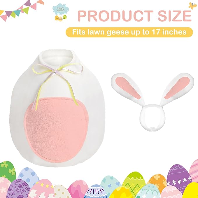 FuWeave Goose Outfit for 17" Baby Goose Lawn Porch Clothes for Outdoor Patio Yard Lawn Art Decoration (Pink White,17inch,Easter Bunny)