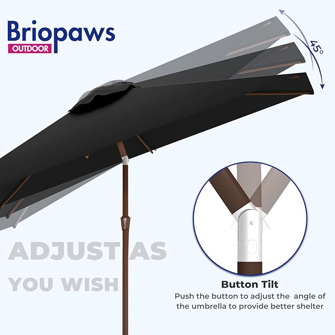 BRIOPAWS 6.5X10 FT Rectangular Patio Umbrella with Base Included | Rectangle Outdoor Umbrellas | 6 Sturdy Steel Ribs | Push Button Tilt & Crank | Heavy Duty for Garden Lawn Deck Backyard Pool |