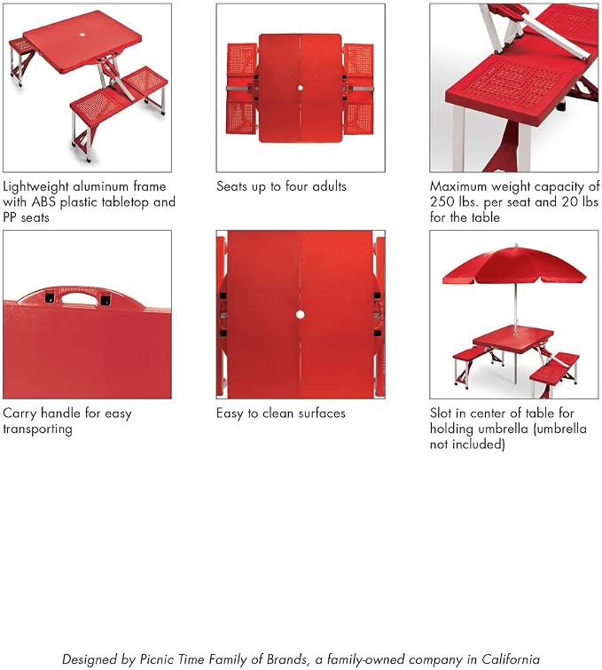PICNIC TIME NCAA Texas Tech Red Raiders Folding Picnic Table - Camping Table - Outdoor Table with Umbrella Hole, (Red)