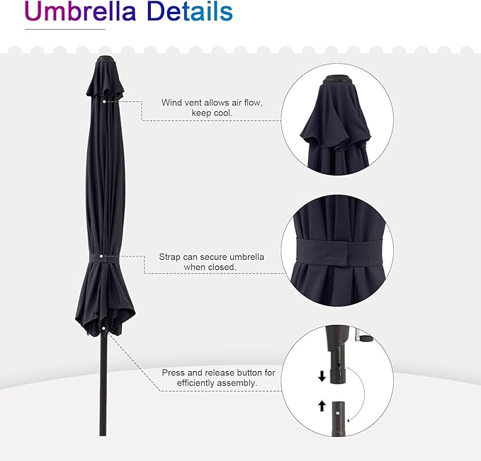 COBANA Patio Umbrella, Outdoor Table Umbrella of 9-Feet with 8 Ribs and Push Button Tilt and Crank, Dark Blue