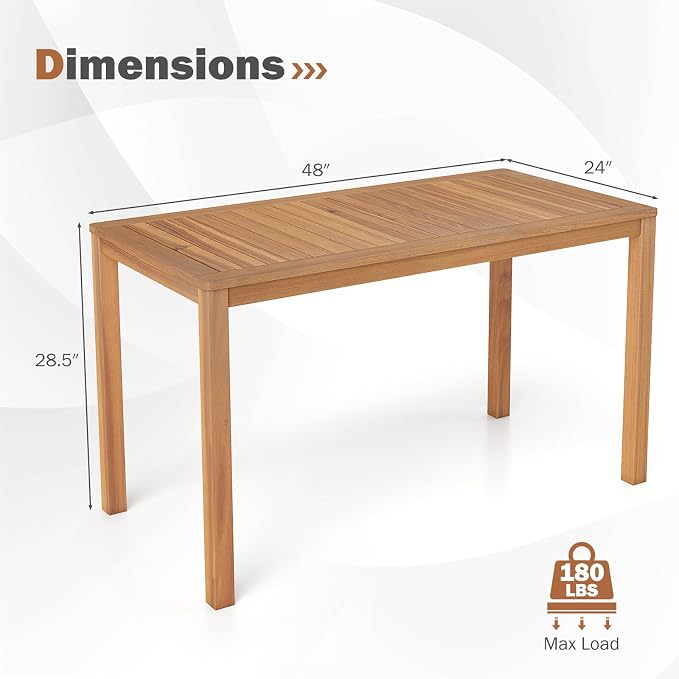 HAPPYGRILL Acacia Wood Patio Dining Table for 4-6, Outdoor Table with Slatted Tabletop, Rectangular Outside Table for Garden Balcony Deck