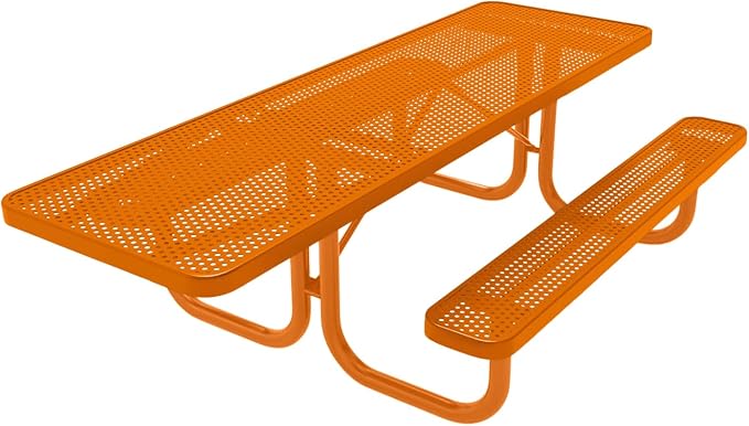 COATEDOUTDOORFURNITURE Heavy-Duty Portable ADA-Compliant Outdoor Picnic Table, Punched Steel Patio Furniture Made in America (8ft Rectangular, One-Side Handicap, Orange with Orange Frames)