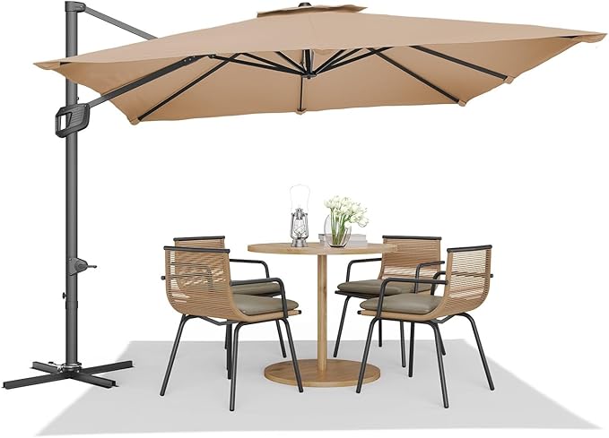 GarveeHome Cantilever Patio Umbrella 10x10ft Large Rectangle Umbrella Outdoor Market Umbrellas 360 Rotation Offset Hanging Outdoor Shade for Patio Deck Pool Backyard