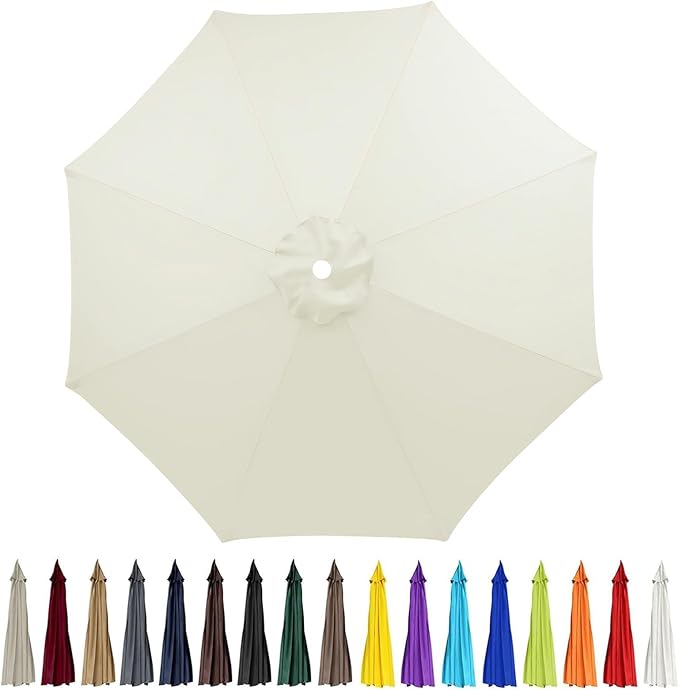 9ft Patio Umbrella Replacement Canopy for 8 Rib, Outdoor Table Market Yard Umbrella Replacement Top Cover (Canopy Only), Beige