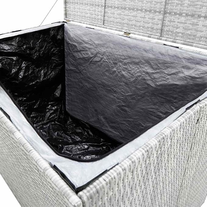 Modern Grey Outdoor Storage Container for Garden Patio, Weather Resistant Polyethylene Rattan Storage Box with Large Capacity
