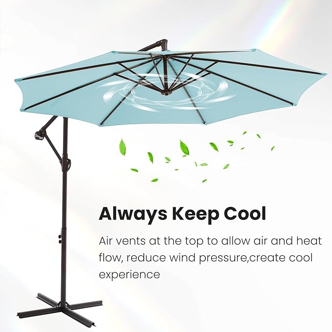 10FT Patio Umbrella, Outdoor Offset Cantilever Umbrella with Sturdy 8 Ribs, Easy Tilt Adjustment for Backyard Pool Garden,Light Blue