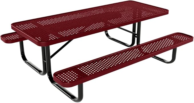 COATEDOUTDOORFURNITURE Heavy-Duty Portable Outdoor Kids Table, Punched Steel Kids Picnic Table, Commercial-Grade Picnic Table, Made in America (6ft Rectangular, Childrens, Burgundy)