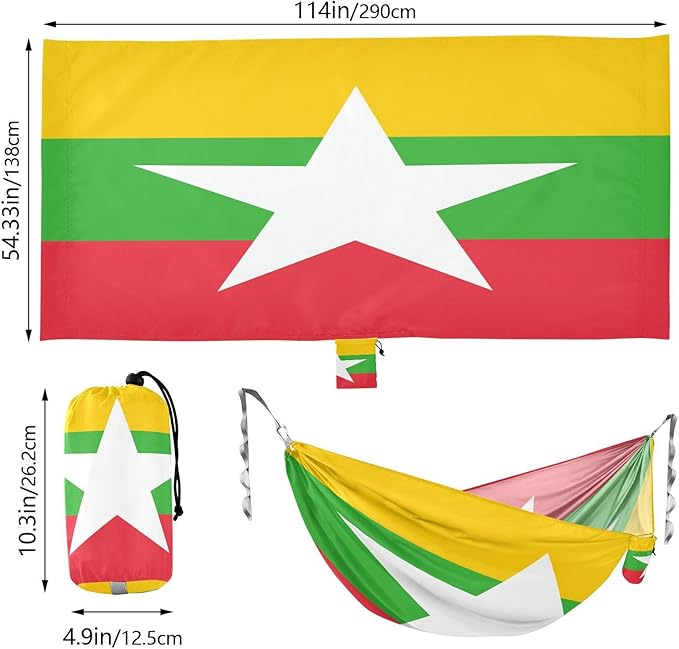 National Flag of Myanmar Hammocks with Portabl Carry Bag Backyard Hammock for Indoor Outdoor Patio