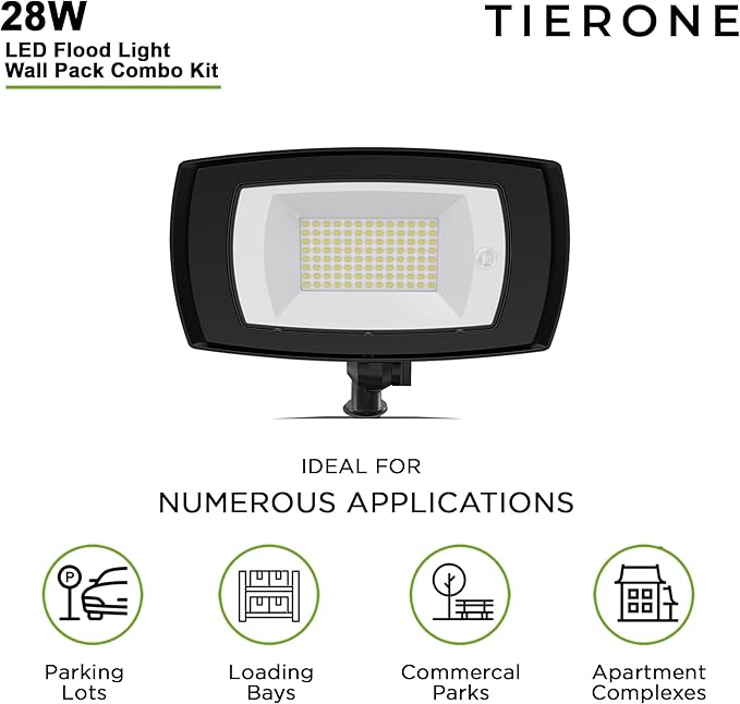 TIERONE 28W LED Flood Light with Remote Control 5 CCT tunable Outdoor LED Security Light for Gardens Garage UL Listed Residential LED Full Cutoff Wall Pack 3200LM IP65 Waterproof Dark Bronze 2 Pack
