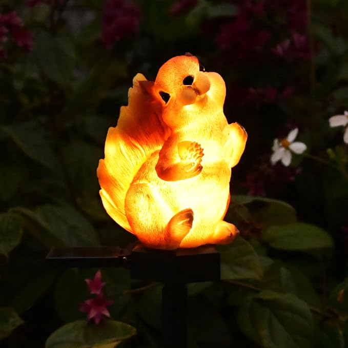 Squirrel Garden Decor Solar Lights Outdoor Decorations Pathway Stakes | Squirrel Yard Decor Decorative Statue Lawn Ornaments Porch Cute Animal Figurines Flowerbed Resin Waterproof Housewarming Gift