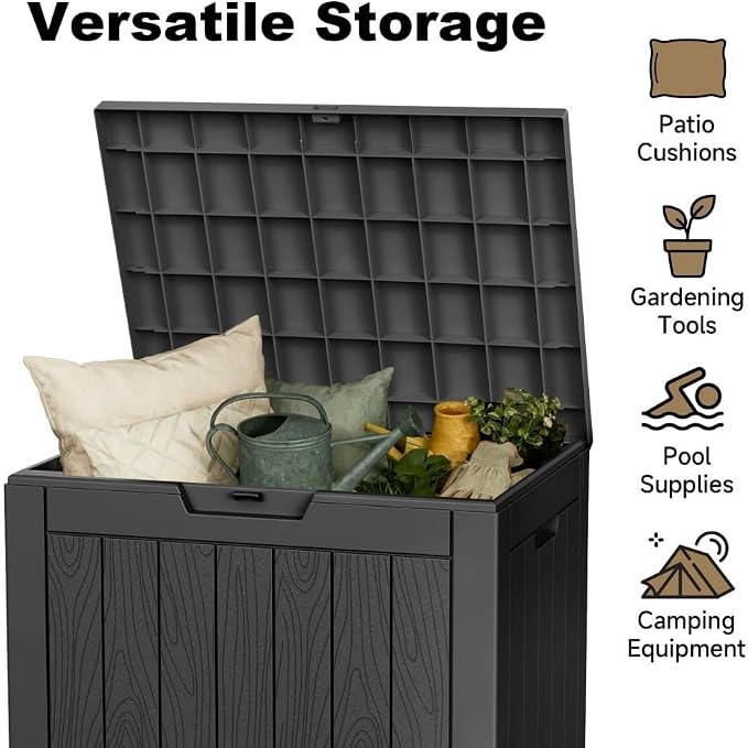 30 Gallon Outdoor Storage Box with Weather Resistant Resin Construction for Deck Patio and Backyard Use