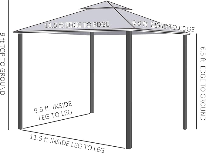 Outsunny 9.6' x 11.6' Patio Gazebo, Outdoor Canopy Shelter with 2-Tier Roof and Netting, Steel Frame for Garden, Lawn, Backyard, and Deck, Taupe